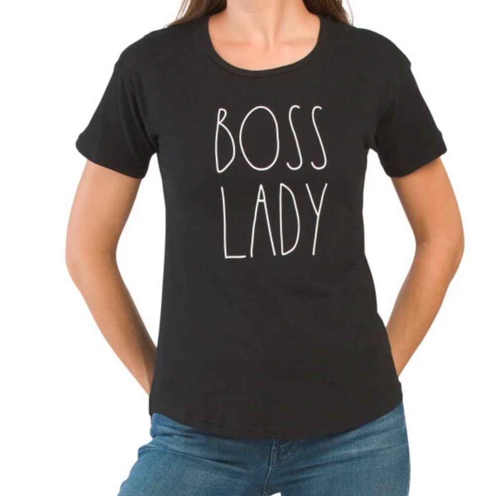 Rae Dunn Boss Lady Short Sleeves Crewneck‎ Tee Black White Size X Small New
